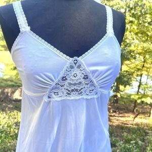 Vintage Movie Star White Nylon Lace Nightgown Slip Sz 36 70s 80s Coquette Fairy